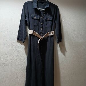 Velvet Heart Black Denim Button-Front Maxi Shirt Dress